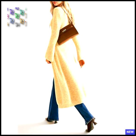 Oversized Long Cardigan Sweater Open Front Button Down Chunky Knit Midi Dress - Picture 3 of 7